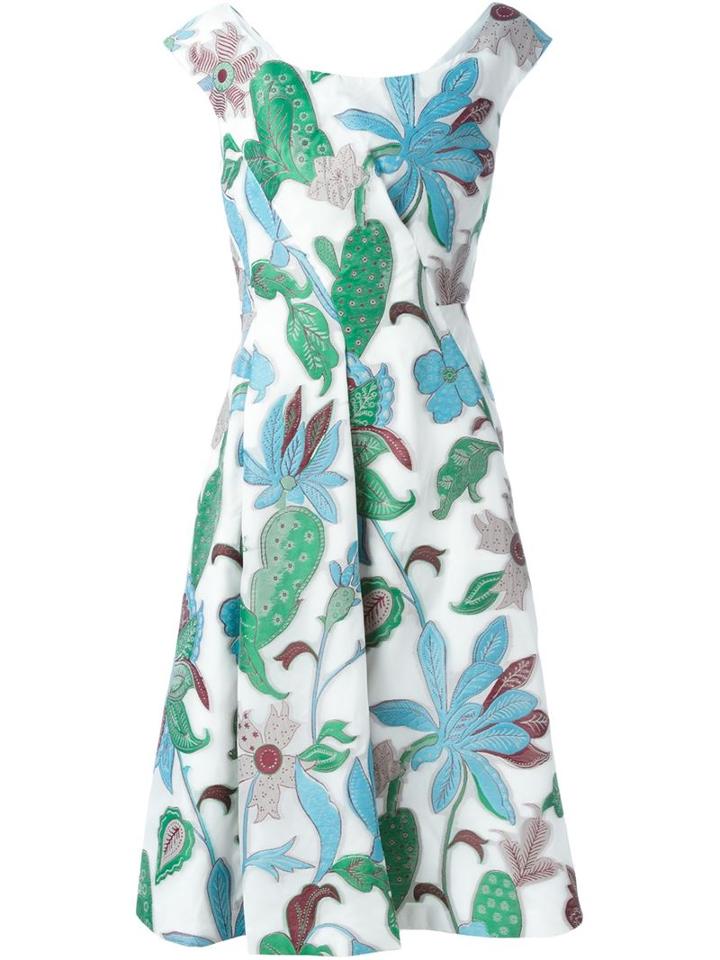 Tory Burch Wisteria Jacquard Flared Dress, Women's, Size: 4, White, Polyester/silk