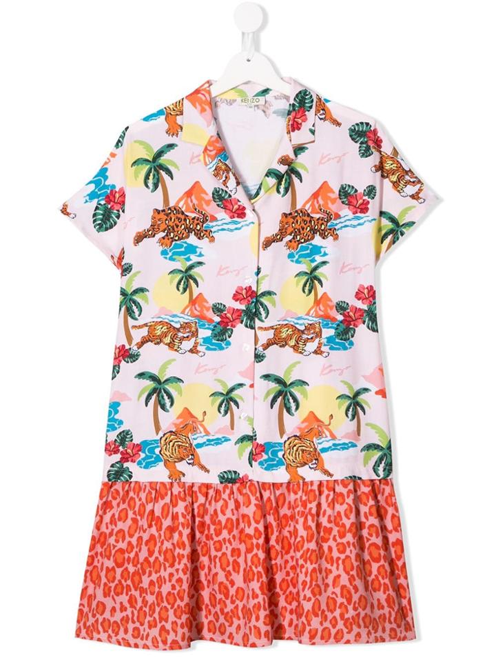 Kenzo Kids Teen Tropical Print Dress - Pink