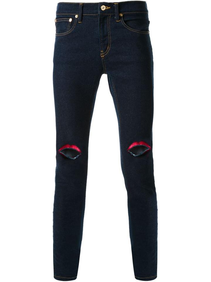 Dresscamp Embroidered Lip Skinny Jeans, Size: 44, Blue, Cotton/polyurethane