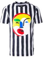 Fendi Striped Abstract Face Print T-shirt, Men's, Size: 48, Blue, Cotton