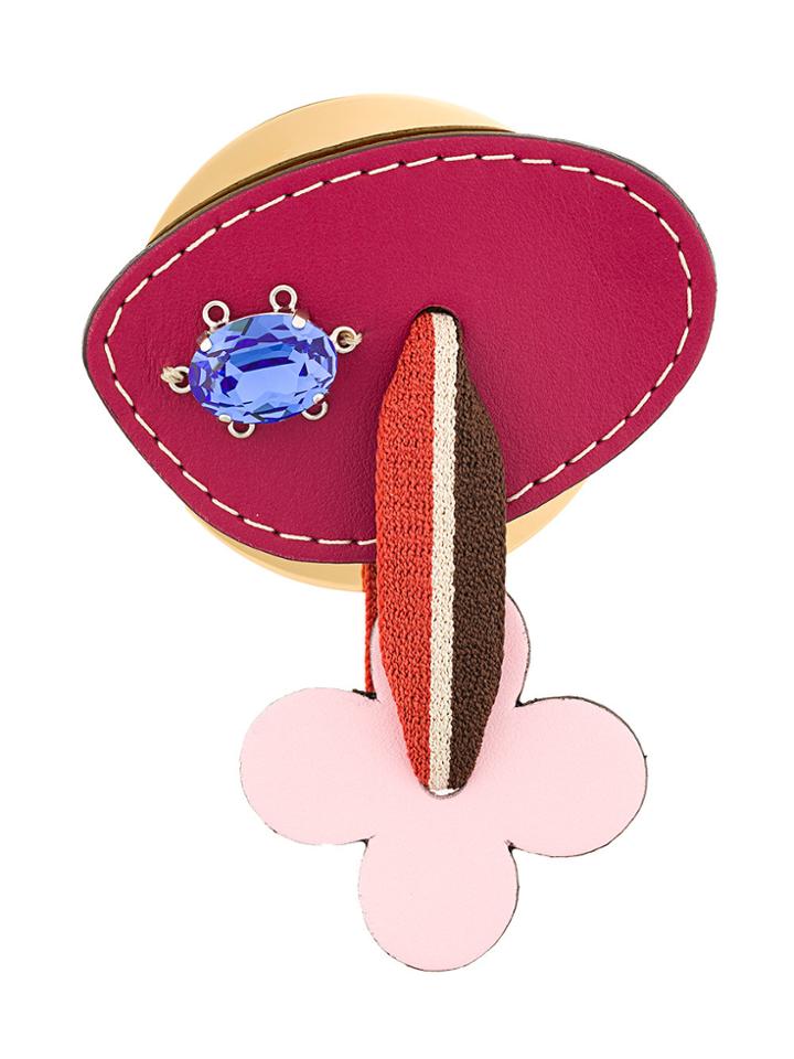 Marni Floral Leather Brooch - Pink & Purple