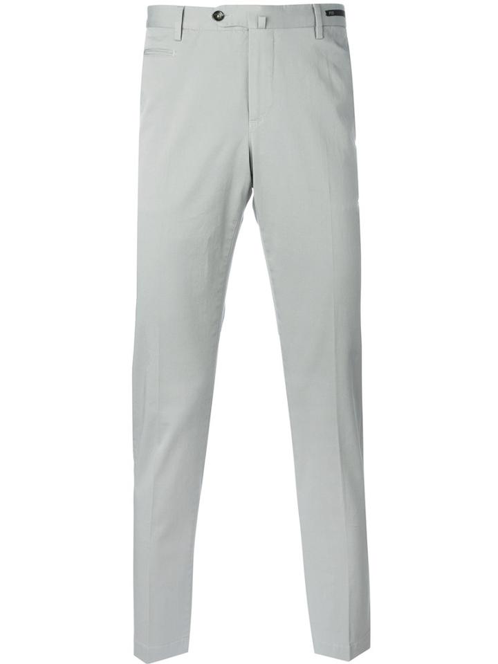Pt01 Off Centre Button Chinos, Men's, Size: 54, Grey, Cotton/spandex/elastane