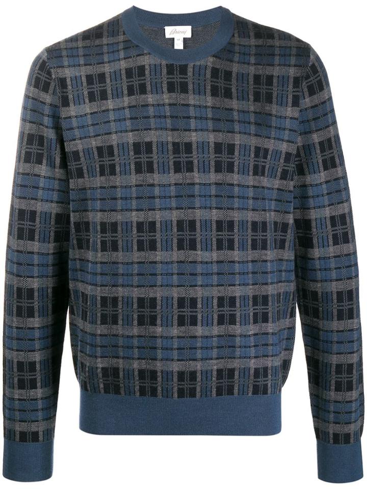 Brioni Jacquard Check Knitted Jumper - Blue