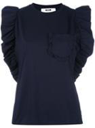 Msgm Ruffled Sleeves T-shirt, Women's, Size: Xs, Blue, Cotton