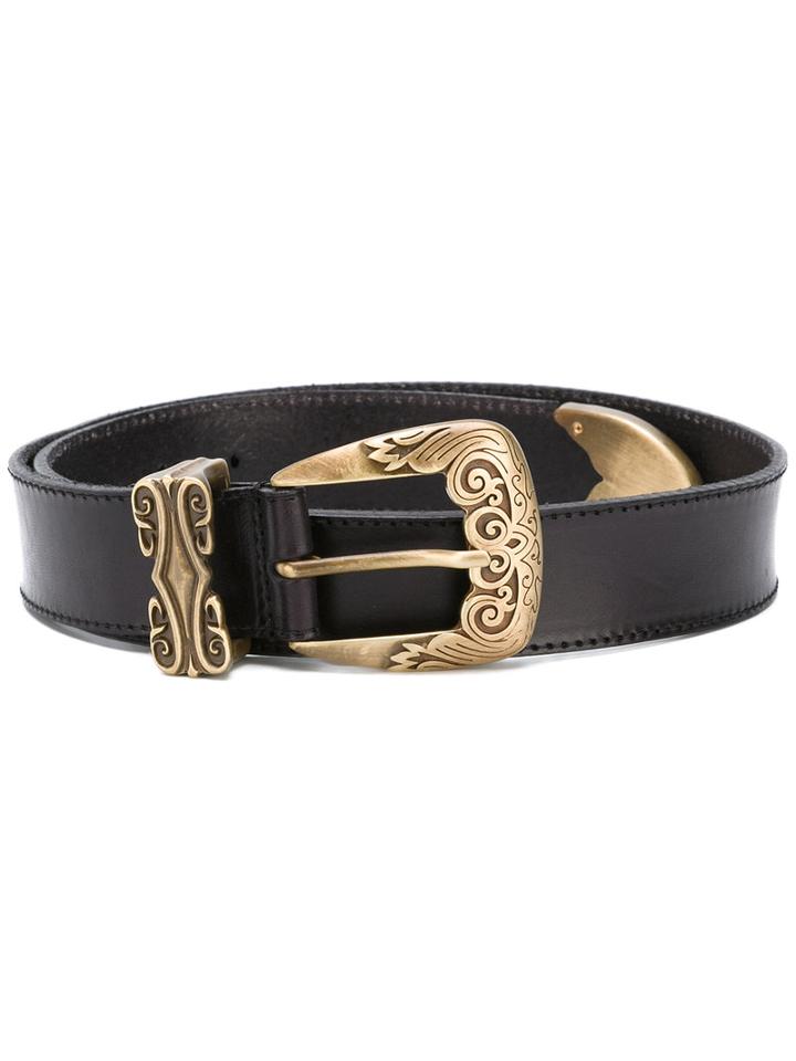 Alberta Ferretti - Embossed Buckle Belt - Women - Leather - S, Black, Leather