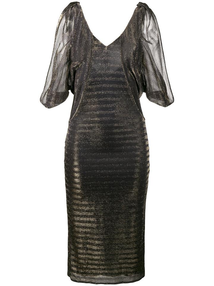 Haney - Katharina Metallic Striped Cold Shoulder Dress - Women - Polyester/viscose - 8, Blue, Polyester/viscose