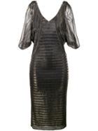 Haney - Katharina Metallic Striped Cold Shoulder Dress - Women - Polyester/viscose - 8, Blue, Polyester/viscose