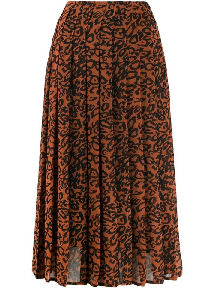 Calvin Klein Leopard Print Pleated Skirt - Brown