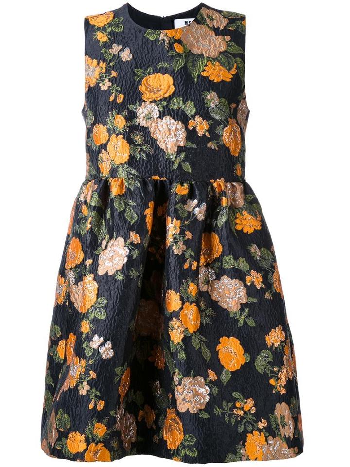 Msgm Floral Print Jacquard Dress, Women's, Size: 44, Black, Acrylic/polyamide/polyester/metallic Fibre