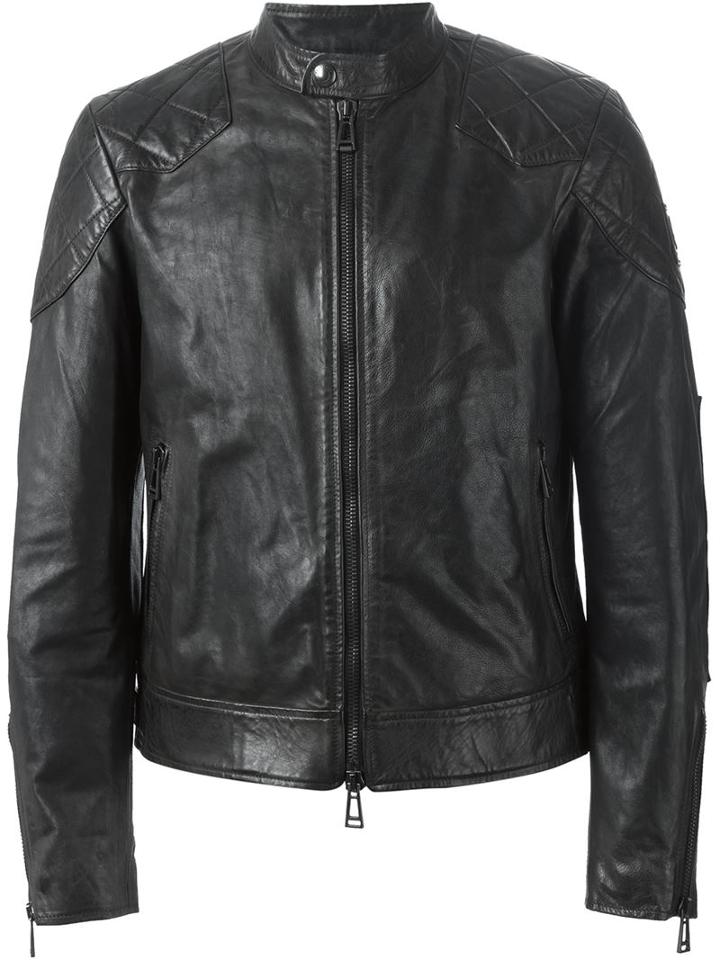 Belstaff Zip Leather Jacket, Men's, Size: 50, Black, Leather/cotton/viscose