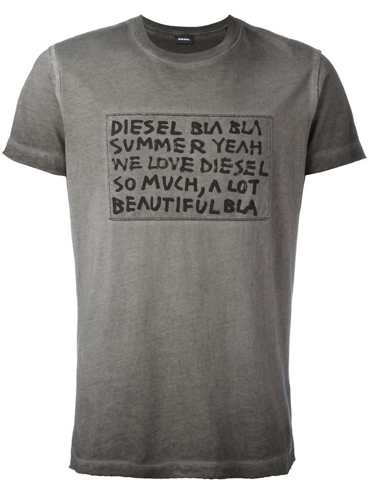 Diesel - Text Detail T-shirt - Men - Cotton - Xxl, Grey, Cotton