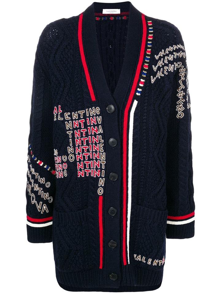 Valentino Logo Embroidered Cardigan - Blue