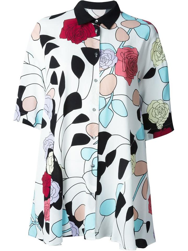 Antonio Marras Rose Print Blouse, Women's, Size: 42, White, Viscose/silk/spandex/elastane