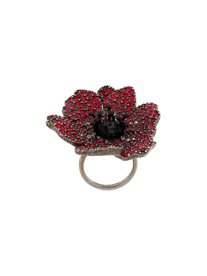 Sonia Rykiel Large Embellished Poppy Ring - Metallic