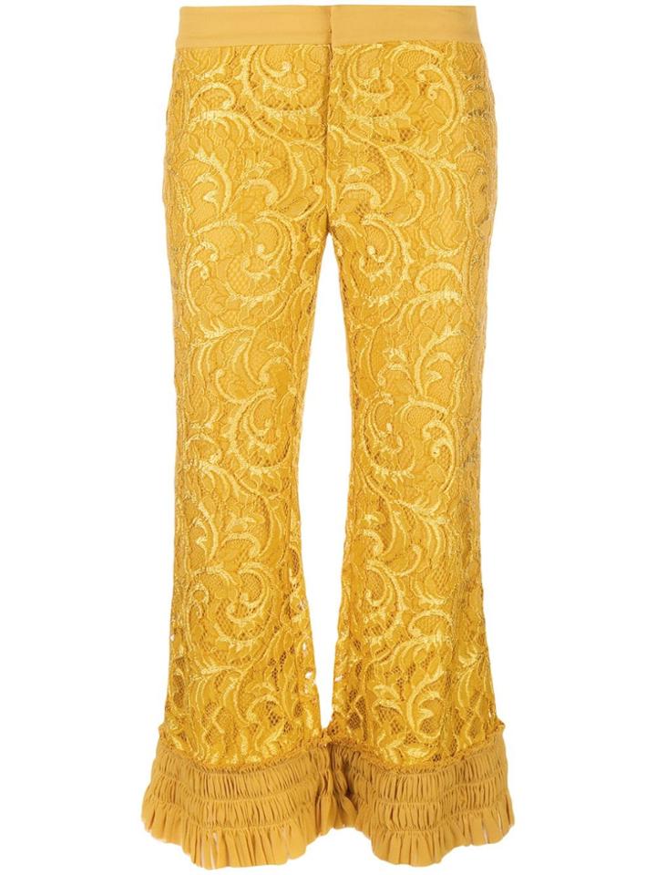 Alexis Cropped Lace Trousers - Yellow