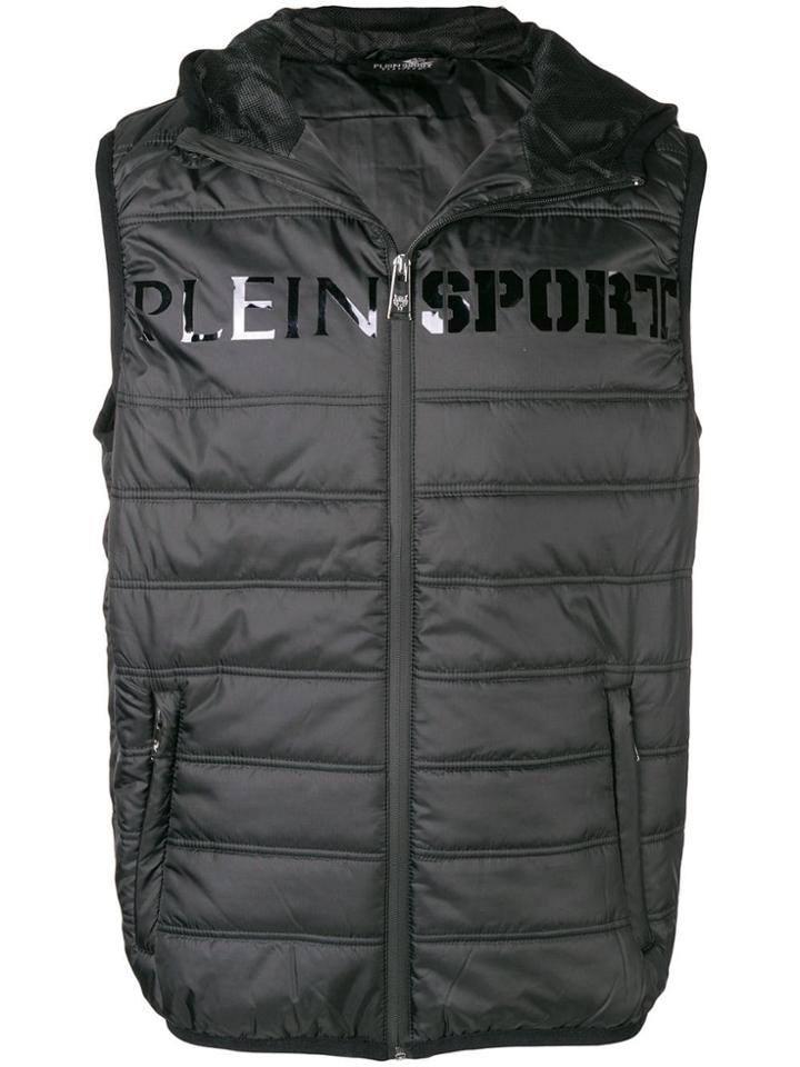 Plein Sport Logo Print Puffer Vest - Black