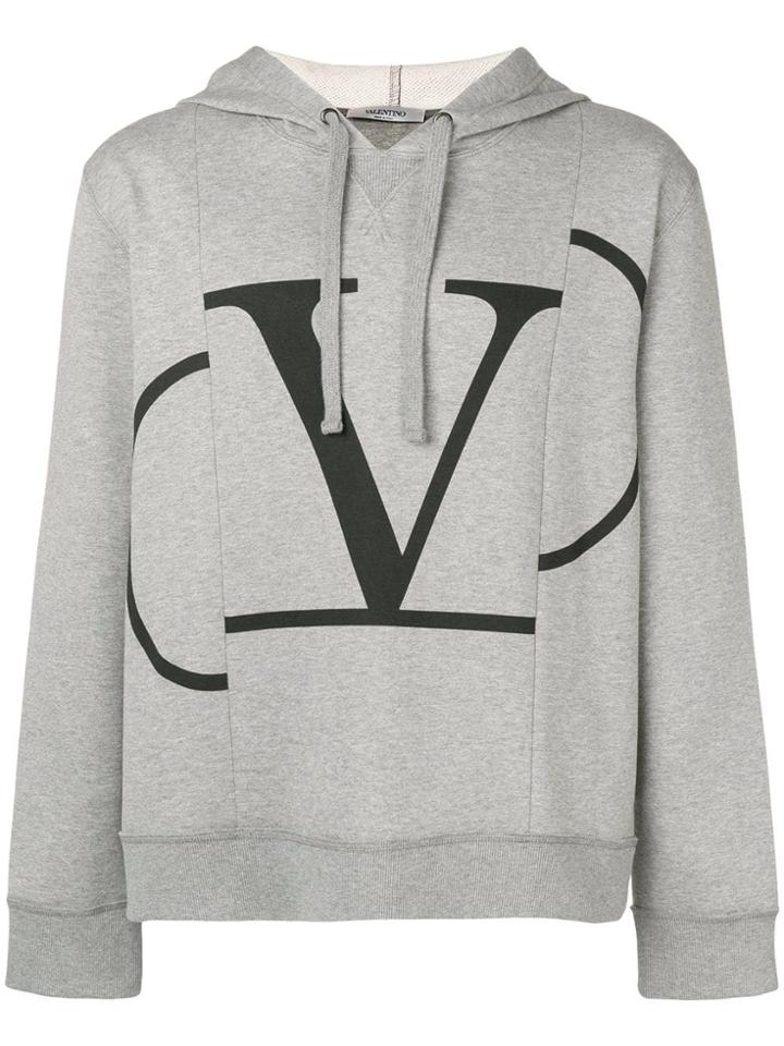 Valentino Logo Print Hoodie - Grey