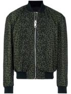 Les Hommes Leopard Print Bomber Jacket - Green