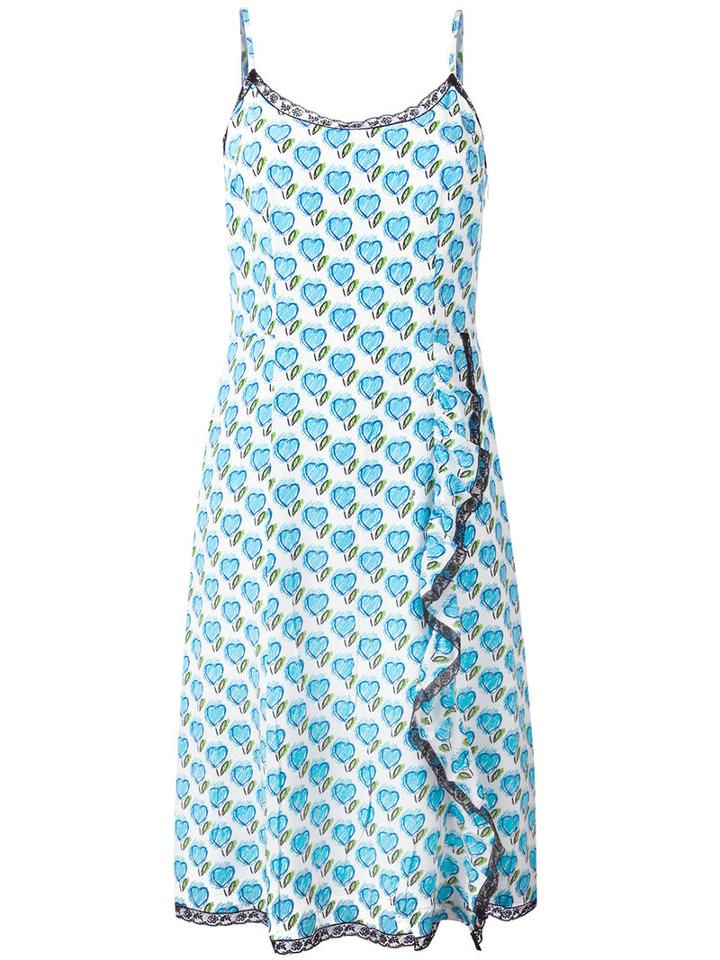Prada - Heart Print Dress - Women - Silk - 40, Women's, Blue, Silk