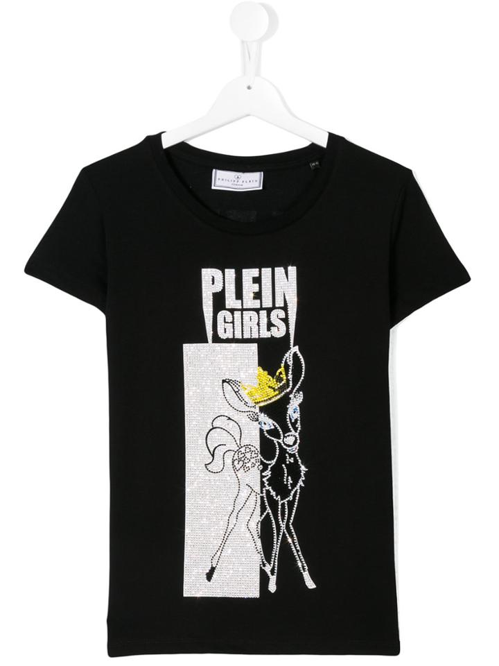 Philipp Plein Junior Fairytale Bambi Print T-shirt - Black