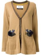 Muveil V-neck Embellished Cardigan, Women's, Size: 38, Brown, Rabbit Fur/acrylic/wool