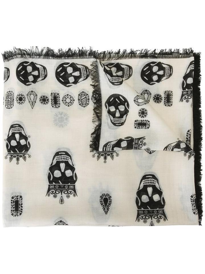 Alexander Mcqueen King And Queen Skull Scarf, Women's, Nude/neutrals, Silk/modal