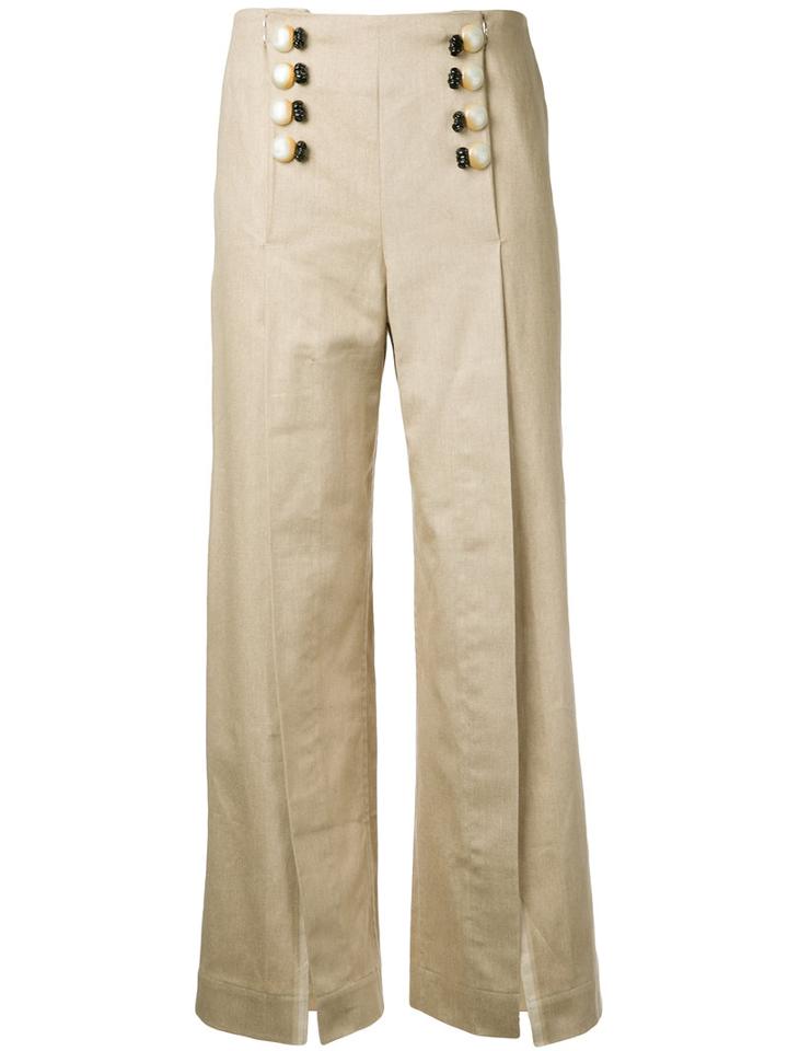 Kotohayokozawa - High Waist Wide Leg Trousers - Women - Cotton - S, Women's, Brown, Cotton