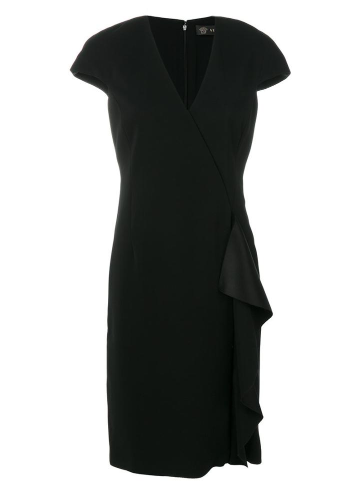Versace - Ruffle Detail Dress - Women - Silk/spandex/elastane/acetate/viscose - 46, Black, Silk/spandex/elastane/acetate/viscose