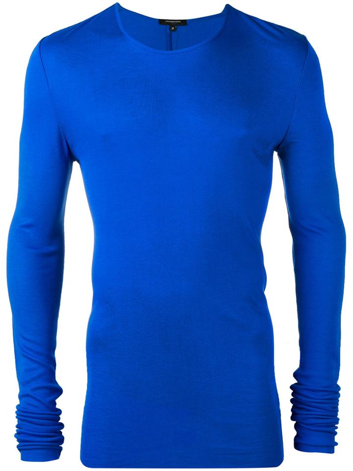 Unconditional - Ribbed Long Sleeve T-shirt - Men - Rayon - Xl, Blue, Rayon