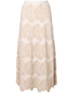 D.exterior Floral Embroidered Midi Skirt - Neutrals