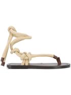 Saint Laurent T-strap Tie Up Sandals - Brown