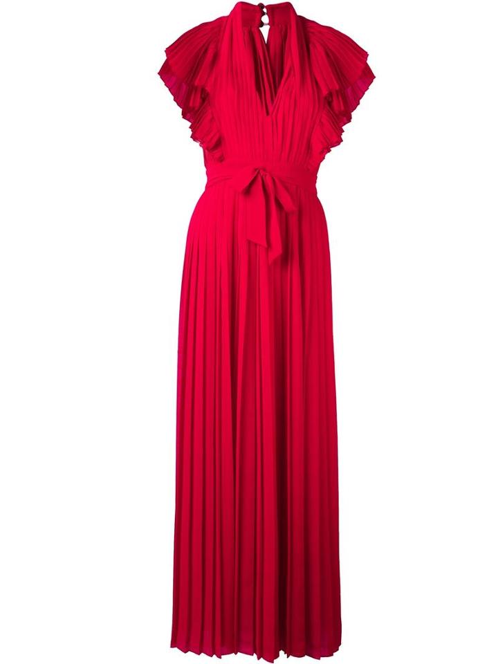 Philosophy Di Lorenzo Serafini Pleated V-neck Dress, Women's, Size: 42, Red, Polyester