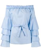 Jour/né Long Sleeve Off-shoulder Ruffle Top - Blue
