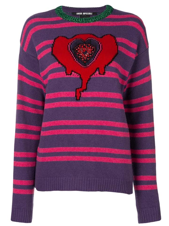 Pinko Glittery Detail Striped Jumper - Pink & Purple