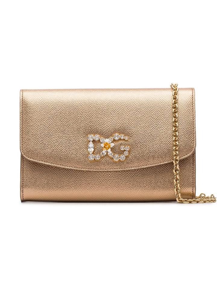 Dolce & Gabbana Embellished Logo Crossbody Bag - Metallic