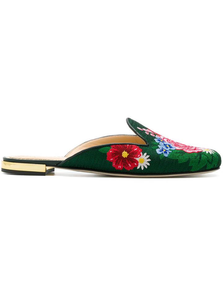 Charlotte Olympia Rose Garden Slipper Mules - Green