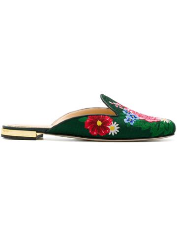 Charlotte Olympia Rose Garden Slipper Mules - Green