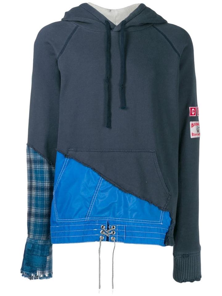 Greg Lauren Hybrid Patchwork Hoodie - Blue