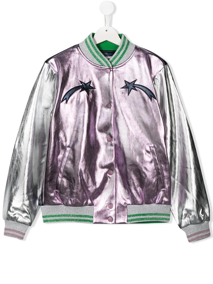 Stella Mccartney Kids Teen Metallic Appliqué Bomber Jacket - Purple