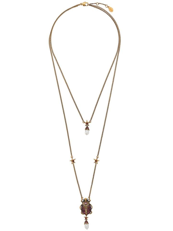 Alexander Mcqueen Double Chain Drop Necklace - Gold
