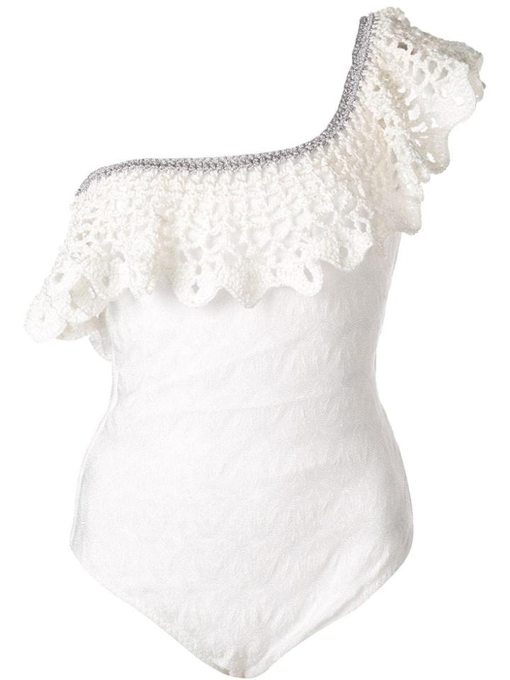 Missoni Ruffled One-shoulder Swimsuit - White