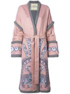 Yuliya Magdych Peacock Embroidered Wrap Coat - Pink & Purple