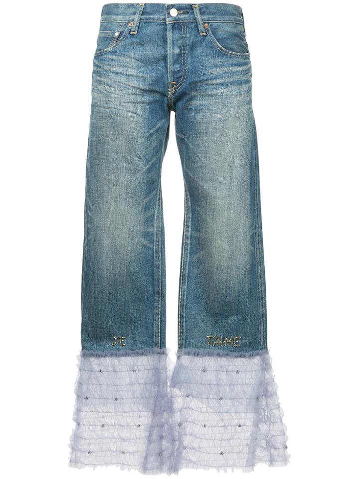 Tu Es Mon Trésor Tulle Frill Hem Boyfriend Jeans - Blue
