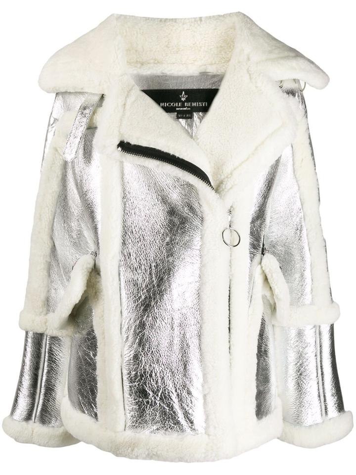 Nicole Benisti Metallic Shearling Coat - Silver