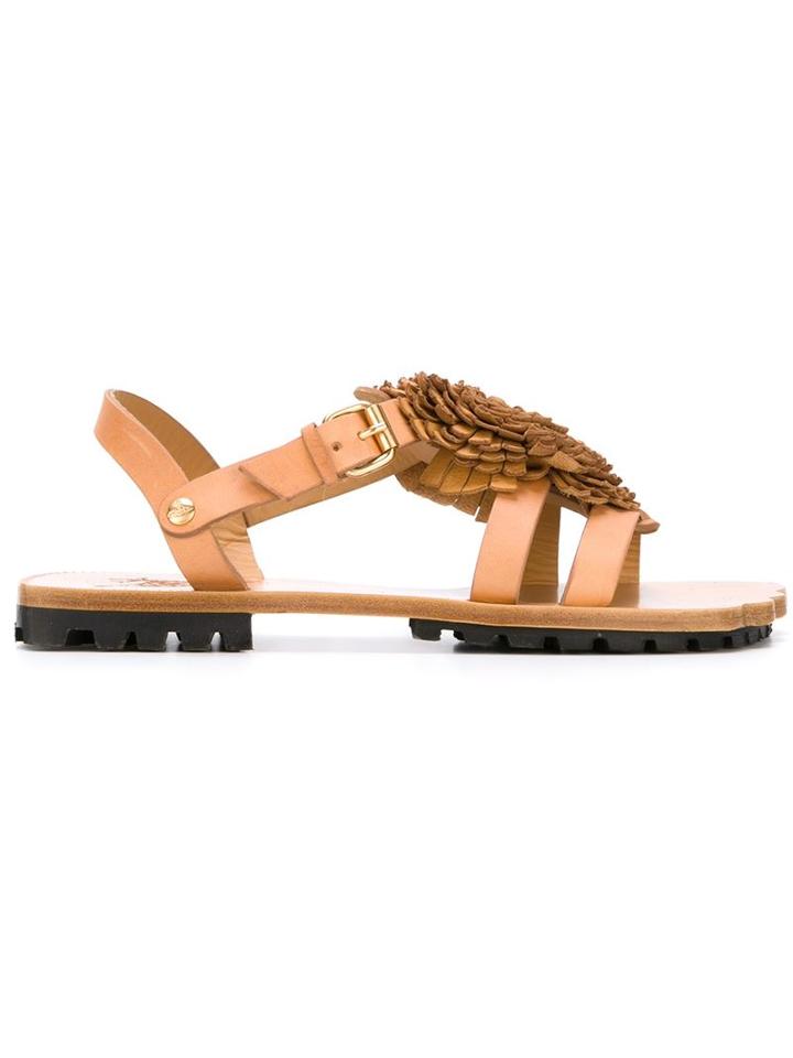Vivienne Westwood Flower Detail Sandals, Men's, Size: 40, Nude/neutrals, Leather/rubber