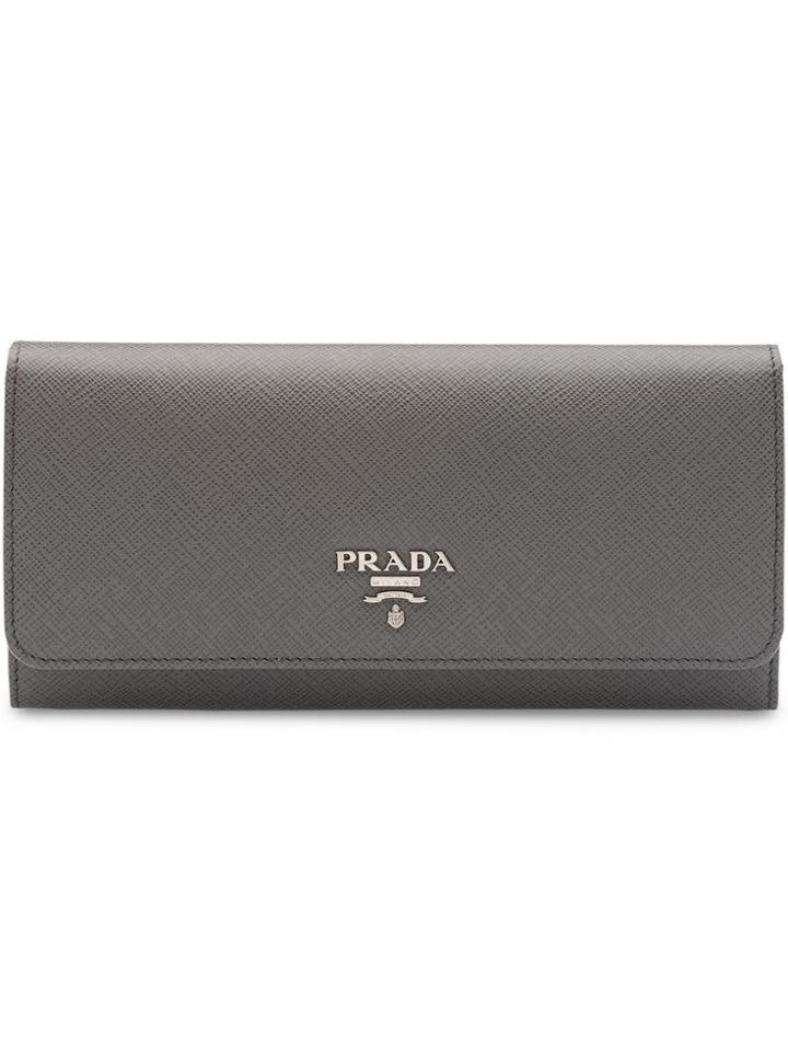 Prada Logo Continental Wallet - Grey