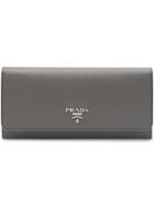 Prada Logo Continental Wallet - Grey