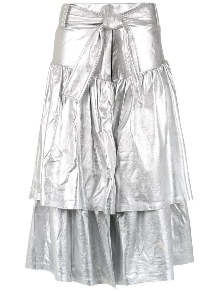 Andrea Bogosian Leather Midi Skirt - Silver