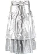 Andrea Bogosian Leather Midi Skirt - Silver