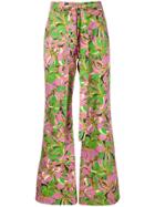 La Doublej Floral Print Wide Leg Trousers - Green